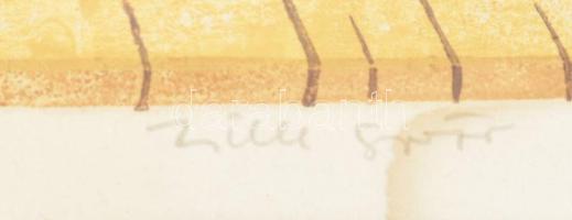 Zsille Győző (1925-2003): Dinnyés csendélet. Színes linómetszet, papír, jelzett, foltos, paszpartuba...