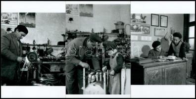 cca 1962 Szabó Pál kecskeméti villanyszerelő portréja, motorja, műhelye és családja, képriport Medgy...