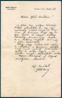 Tóth Jenő író, költő autográf levele