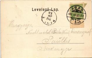 1905 Arad, Andrássy tér, Minorita templom, Szentháromság szobor, lóvasút / square, church, Holy Trin...