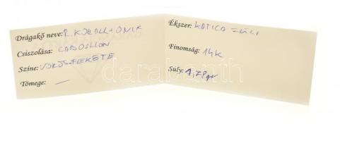 Arany (14/Au) Katicabogaras, sárga arany, fülbevaló, Reko korall és ónix. Jelzett, bruttó: 1,78g, Ga...