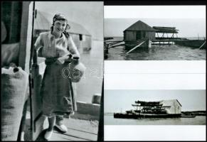 cca 1925 A vízimolnár leánya egy hajómalom fedélzetén, + hozzáadva még két hajómalom fényképét, összesen 3 db modern nagyítás, 21x15 cm és 10x15 cm