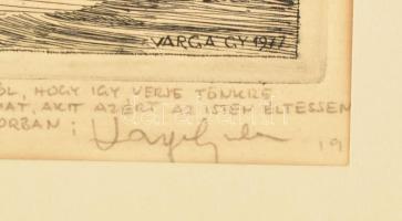 Varga Gyula (1935-2002): Tengeri csata. Rézkarc, papír. Jelzett. Kissé foltos. Paszpartuban. 24x39 c...