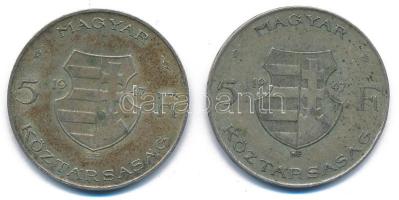 1947. 5Ft Ag "Kossuth" (2x) T:XF,VF patina 
Adamo F8.1