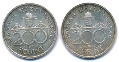1992. 200Ft Ag "MNB" (2x) T:AU patina 
Adamo F13