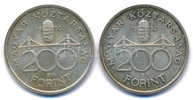 1992. 200Ft Ag "MNB" (2x) T:AU patina 
Adamo F13