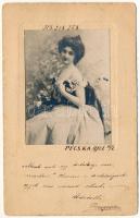 1901 Pécska, Magyarpécska, Pecica; hölgy fényképe képeslapra ragasztva / lady. photo glued on postcard (fa)