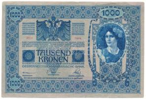 Ausztria 1919. (1902) 1000K, piros függőleges "DEUTSCHÖSTERREICH" felülbélyegzéssel, mindk...