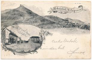 1905 Világos, Siria; várrom, Fő utca. Weber J. kiadása / castle ruins, main street. Art Nouveau, floral (kopott sarkak / worn corners)