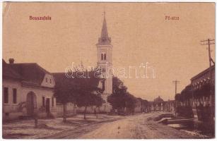 1923 Hosszúfalu, Satulung (Négyfalu, Sacele); Fő utca, templom. W.L. (?) 247. St. K. kiadása / main street, church (EK)
