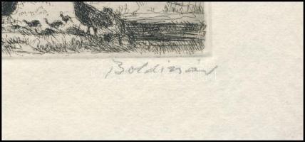Boldizsár István (1897-1984): Pulykák. Rézkarc, merített papír, jelzett. Lap széle kissé sérült. 15,...