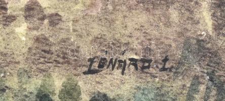 Lénárd Imre (1889-1918): Szürkület. Akvarell, papír, sérült paszpartuban, jelzett, 19x39 cm