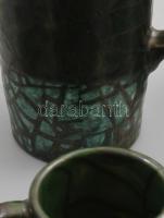 Iparművészeti kerámia 6 személyes mokkás készlet, repesztett mintát idéző, enyhén irizáló mázzal, na...