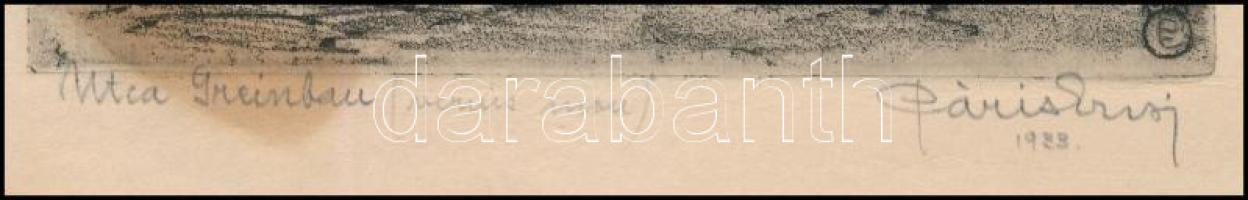 Páris Erzsi (1887-?): Utca Greinban. Rézkarc, papír, jelzett, foltos, lap bal alsó sarkában kisebb s...