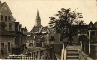 1929 Medgyes, Mediasch, Medias; Strada Forcas / Forkeschgasse / utca, gyógyszertűr, Carl Theil üzlete / street, pharmacy, shop