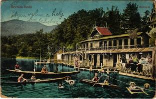 1914 Szováta-fürdő, Baile Sovata; Medve tó, fürdőzők és csónakázók. Schuster Emil kiadása / Lacul Ursu / lake (Rb)