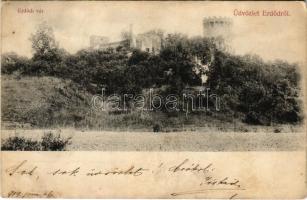1909 Erdőd, Károlyierdőd, Ardud (Szatmár); Erdődvár, Rákóczi vár, Petőfi torony. Fecser János kiadása / Cetatea Ardud (Castelul Károlyi) / castle, tower (fl)