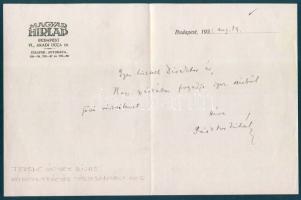 Pásztor Mihály Ferenc József díjas író autográf levele