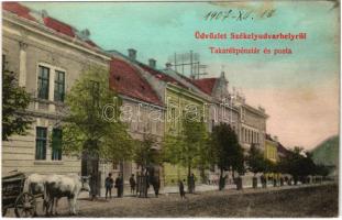 1907 Székelyudvarhely, Odorheiu Secuiesc; Takarékpénztár és posta. Sterba Ödön kiadása / savings bank and post office