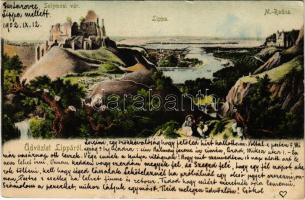 1902 Lippa, Lipova; Solymosi vár, Máriaradna. Birnfeld Simon kiadása / Cetatea Soimos / castle ruins, Radna (EK)