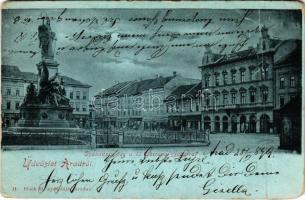 1899 (Vorläufer) Arad, Szabadság tér, 13 Vértanú szobor, Rosenberg és Derestye Gyula üzlete, Fiume kávéház. H. Bloch kiadása / square, monument, shops, cafe (fa)