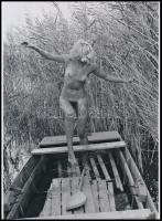 cca 1976 A Velencei-tó egyensúlyozó Tündikéje; ilyen helyen könnyű ám félrelépni..., szolidan erotikus felvétel, 1 db modern fotónagyítás, 21x15 cm