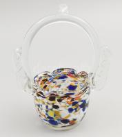Muranoi üveg kosár. Anyagában színezett, szakított, hibátlan 19 cm