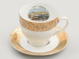 Rimini porcelán mokkás csésze és alj. Matricás, aranyozott, jelzett, kis kopással