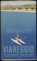 cca 1930 Viareggio - Lido di Camaiore - Marina di Pietrasanta - Forte dei Marmi - Marina di Pietrasanta. Olasz tengerparti üdülőhelyeket ismertető, német nyelvű idegenforgalmi prospektus, fekete-fehér fotókkal, az üdülőtelep térképét ábrázoló színes melléklettel. Tűzött papírkötés, jó állapotban, 16 p.