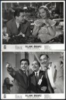 cca 1952 Gábor Miklós filmszínész az ,,Állami áruház című film három jelenetében, 3 db vintage produkciós filmfotó, ezüst zselatinos fotópapíron, 18x24 cm
