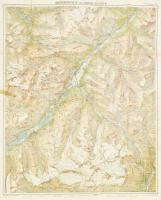 cca 1920-1930 Skitourenkarte Oberengadin und Bernina (Schweiz). Geographischer Kartenverlag Kümmerly und Frey, Bern. / Svájci sítérkép, 1 : 50.000, kisebb lapszéli szakadásokkal, ragasztással, 77x63,5 cm