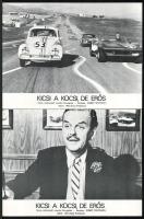 cca 1968 ,,Kicsi a kocsi, de erős című amerikai vígjáték jelenetei és szereplői, 10 db produkciós filmfotó nyomdatechnikával sokszorosítva (nyomat), kartonlapon egyoldalas nyomtatással, a használatból eredő (esetleges) kisebb hibákkal, 18x24 cm