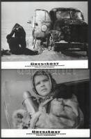 cca 1970 ,,Üresjárat" című szovjet film jelenetei és szereplői, 7 db vintage produkciós filmfotó ezüst zselatinos fotópapíron, a használatból eredő (esetleges) kisebb hibákkal, 18x24 cm