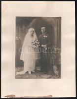 cca 1915-30 össz. 3 db nagy méretű katonafotó: huszár kitüntétesekkel, esküvői fénykép; százados kit...