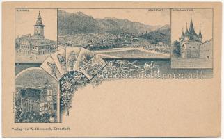 Brassó, Kronstadt, Brasov; Rathhaus, Katharinenthor, Evang. Kirche. W. Hiemesch / Városház, Evangélikus templom, Katalin kapu / town hall, Lutheran church, gate. Art Nouveau, floral (EK)