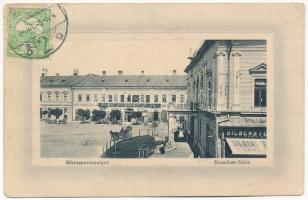 1913 Máramarossziget, Sighetu Marmatiei; Erzsébet főtér, Máramarosi leszámítolóbank részvénytársaság, Silberstein cipőgyár üzlete. W.L. Bp. 6075. 1912-15. Wizner és Dávid kiadása / square, bank, shop. TCV card (EK)