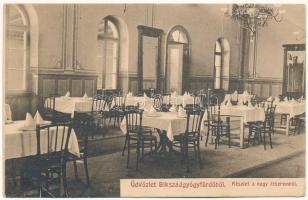 Bikszádgyógyfürdő, Bixad; Részlet a nagy étteremből, belső. Divald K. fia 1910. 5. Dupla nyomás barna / restaurant interior (EK)