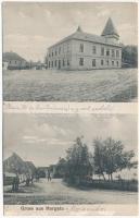 1917 Morgonda, Mergeln, Merghindeal; Evangélikus templom és iskola, utca / Lutheran church and school, street (EK)