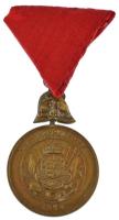~1900. A Magyar Országos Tűzoltó Szövetség X éves Szolgálati Érme bronz kitüntetés tűzoltósisakkal, mellszalagon T:AU,XF