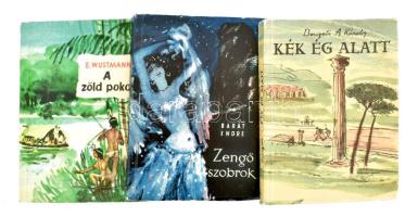 Útikalandok sorozat 3 kötete: Berczeli A. Károly: Kék ég alatt. (Vándorút Olaszországban); Erich Wustmann: A zöld pokol; Barát Endre: Zengő szobrok. (Kalandos közel-keleti napló). Bp., 1958-1959, Táncsics. Kiadói illusztrált papírkötés.