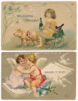 20 db RÉGI újévi üdvözlő motívum képeslap vegyes minőségben / 20 pre-1945 New Year greeting motive postcards in mixed quality