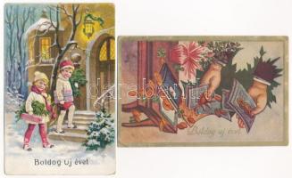 20 db RÉGI újévi üdvözlő motívum képeslap vegyes minőségben / 20 pre-1945 New Year greeting motive p...