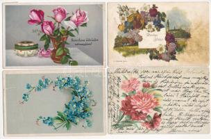 20 db RÉGI virágos üdvözlő motívum képeslap vegyes minőségben / 20 pre-1945 flower greeting motive postcards in mixed quality