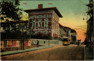 Iasi, Jasi, Jassy, Jászvásár; Liceul / high school, street view, tram. Ad. Maier & D. Stern No. 1652