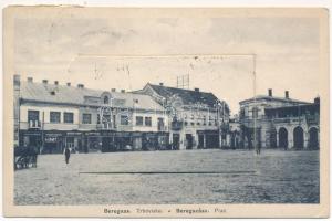 1938 Beregszász, Beregovo, Berehove; Piac, V. Salamon festék és fűszer, Williger Emánuel, Siklo Porcelán üveg üzlete, gyógyszertár / Trhovisko / square, shops, pharmacy - leporello + "Beregszász visszatért" So. Stpl