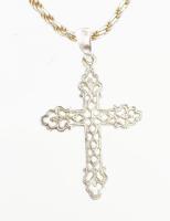 Ezüst(Ag) walles nyaklánc, jelzett, h: 40 cm, kereszt függővel, 4,5×2,7 cm, nettó: 13 g