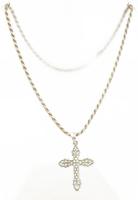 Ezüst(Ag) walles nyaklánc, jelzett, h: 40 cm, kereszt függővel, 4,5×2,7 cm, nettó: 13 g