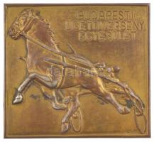 Körmendi Frimm Jenő (1886-1959) DN "Budapesti Ügetőverseny Egyesület" aranyozott, jelzett Ag lemezplakett, hátoldalon egy hajlott és egy hiányzó rögzítésre szolgáló akasztóval (br. 18,99g/0.800/59x62mm) T:XF