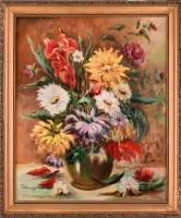 Olvashatatlan jelzéssel: Csendélet. Olaj, vászon. 60x50 cm. Dekoratív, kissé sérült fakeretben.