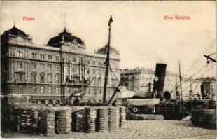 1908 Fiume, Rijeka; Riva Szapáry. Luigi Contatti + FIUME-ZÁGRÁB 64. SZ. vasúti mozgóposta
